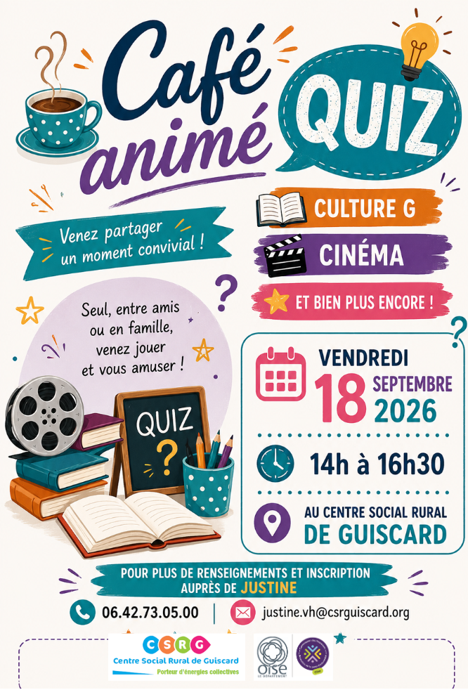 Affiche pour un événement Café animé QUIZ à Guiscard.
