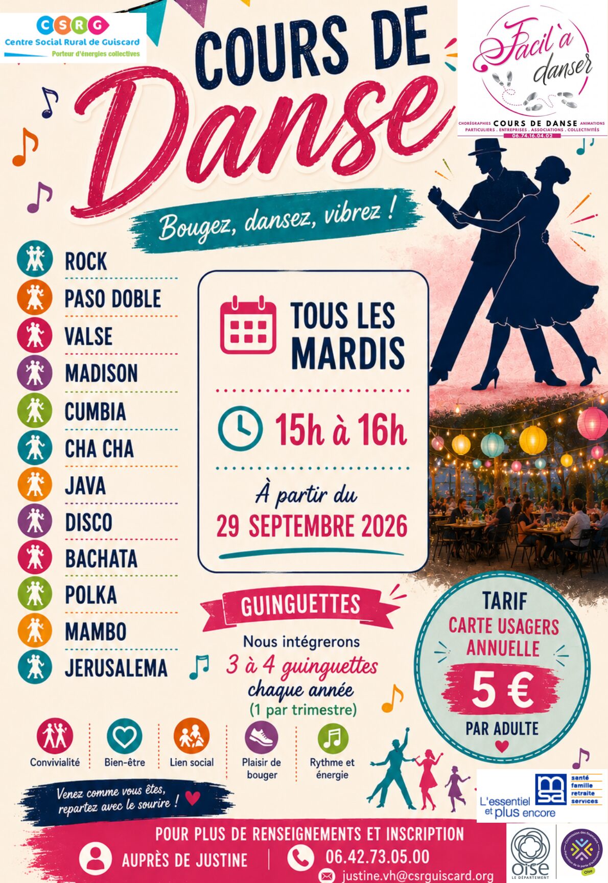 Affiche pour des cours de danse hebdomadaires à Guiscard.